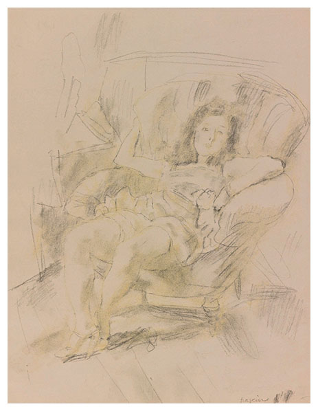 Fille dans un fauteuil<br> [Girl in an Armchair], <BR>
a drawing by Jules PASCIN